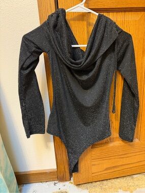 Fashion Nova Black Sparkle Cowl Neck Bodysuit Sweater